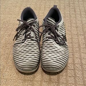Gray and Black Striped Nike Sneakers